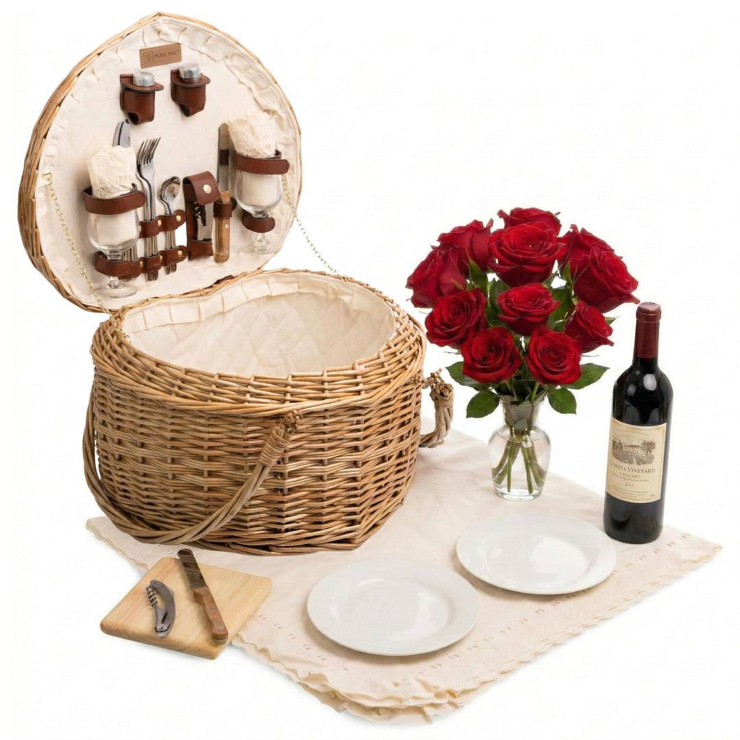 PICNIC TIME Picknick Zeit 'Herz' Willow Picknickkorb mit Deluxe Service für Zwei