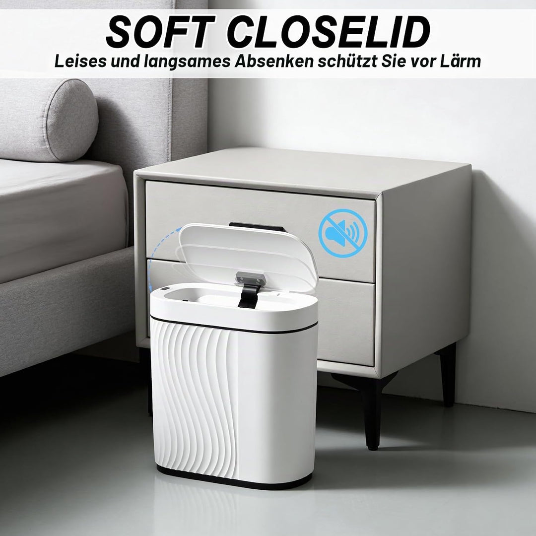 Automatischer Badezimmer Mülleimer mit Sensor, 8L Schlanker Elektrischer Abfalleimer mit Soft-Close