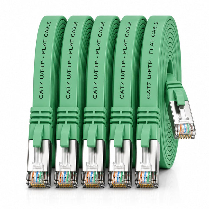 1aTTack.de 10m - grün - 5 Stück CAT.7 Gigabit Ethernet LAN Flachband Flachbandkabel (RJ45) Netzwerkk