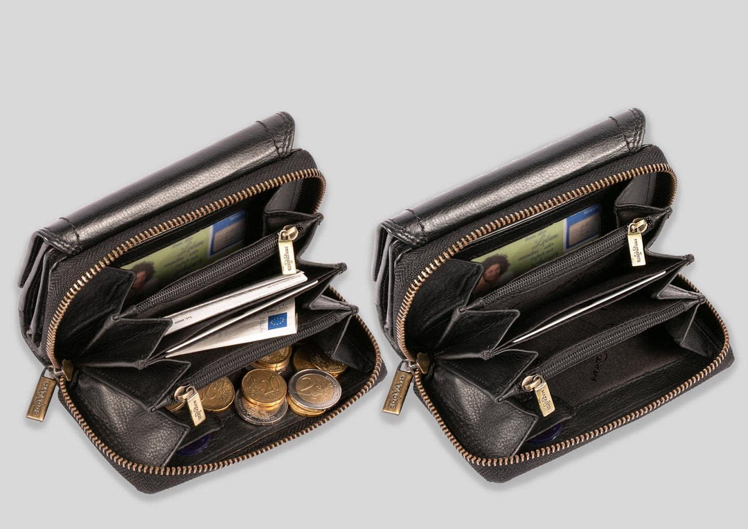 MATADOR Damen Leder Geldbörse TüV geprüfter RFID & NFC Schutz Frauen Portemonnaie Ladies Wallet Blac