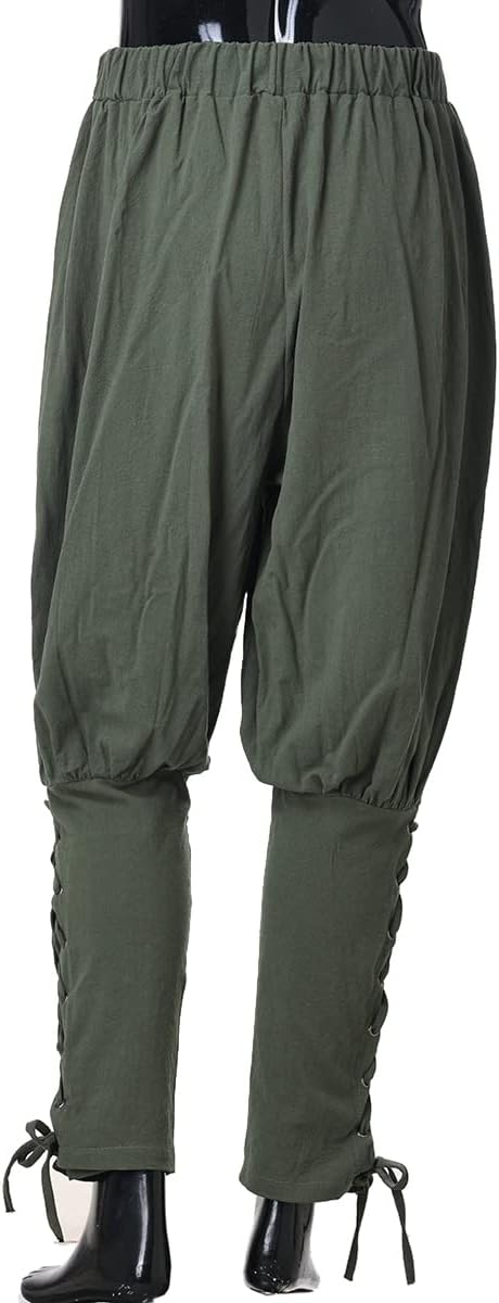 COSDREAMER Herren Mittelalterhose Wikinger Piraten Kostümhose Grau L L Grau, L Grau