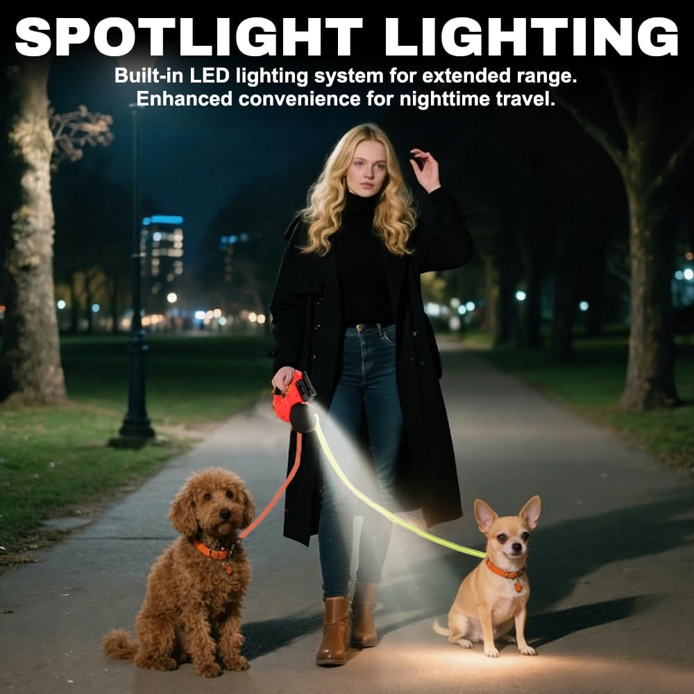 3m Hundeleine Doppelleine für 2 Hunde, Rollleine Einziehbare Hundeleine mit LED Licht, Automatische