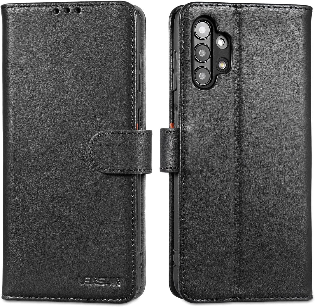 LENSUN Echtleder Hülle für Samsung Galaxy A13, Handyhülle [Echtes Leder] [Magnetverschluss] [RFID Sc