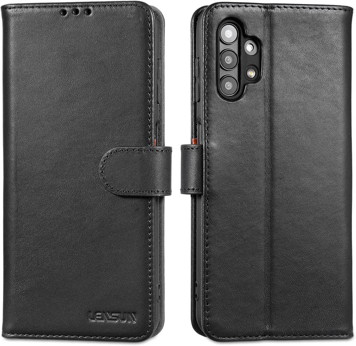 LENSUN Echtleder Hülle für Samsung Galaxy A13, Handyhülle [Echtes Leder] [Magnetverschluss] [RFID Sc