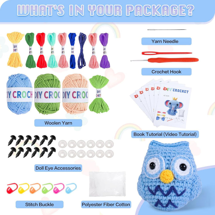 ZCOINS Mini Amigurumi Häkelset, 6 niedliche Tiere für Anfänger mit Videoanleitung(Englisch), Komplet
