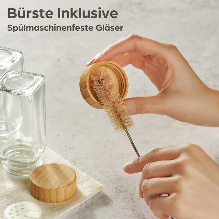 Praknu Gewürzregal mit Gläsern - Gewürzregal aus FSC® Holz - 12er-Set Gewürzgläser eckig mit Bambusd