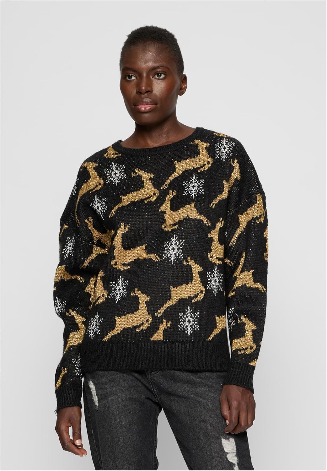 Urban Classics Damen Pullover Ladies Oversized Christmas Sweater, Sweatshirt mit weihnachtlichem Mot