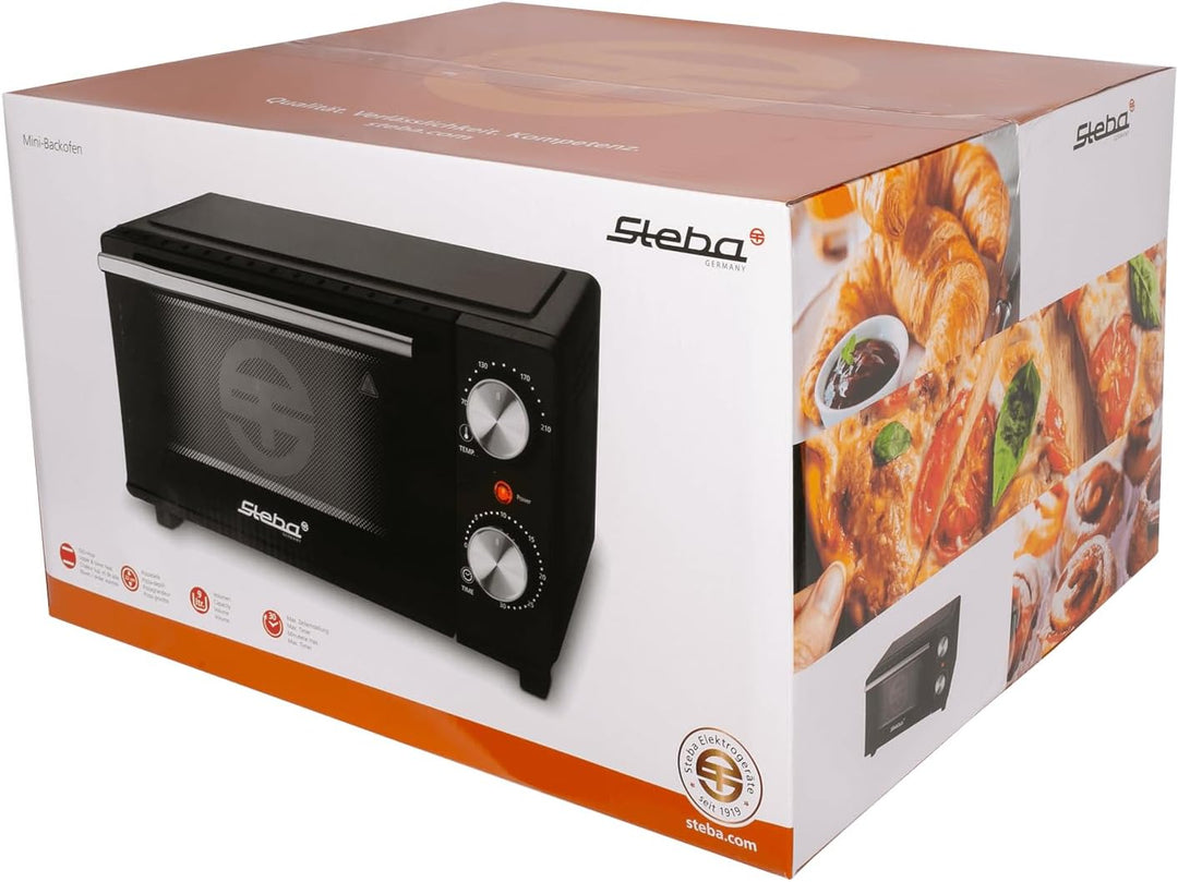 Steba KB M9 Mini Backofen, 9 Liter | Ober- und Unterhitze, Pizzatiefe bis Ø 22 cm, 2 Einschubebenen