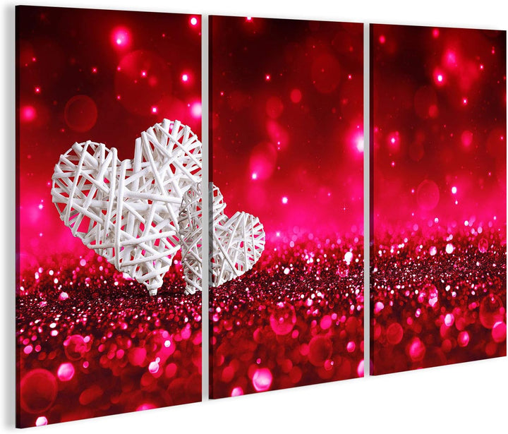 islandburner, Bild auf Leinwand Zwei Weidenherzen auf rotem, funkelndem Glitzer Wandbild Poster Lein