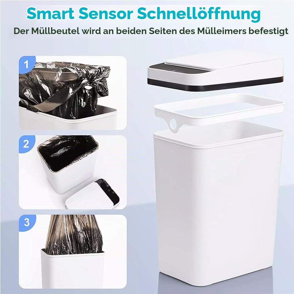 Mülleimer Bad 12L Sensor Kosmetikeimer - Mülleimer mit Sensor Technologie, Touchless &amp; Wasserdicht -