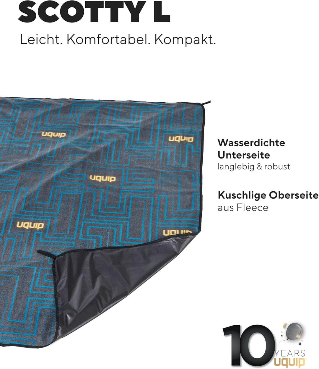 Uquip Picknickdecke Scotty L Grey I 150 x 180 cm I wasserdichte & schmutzabweisende Campingdecke I O