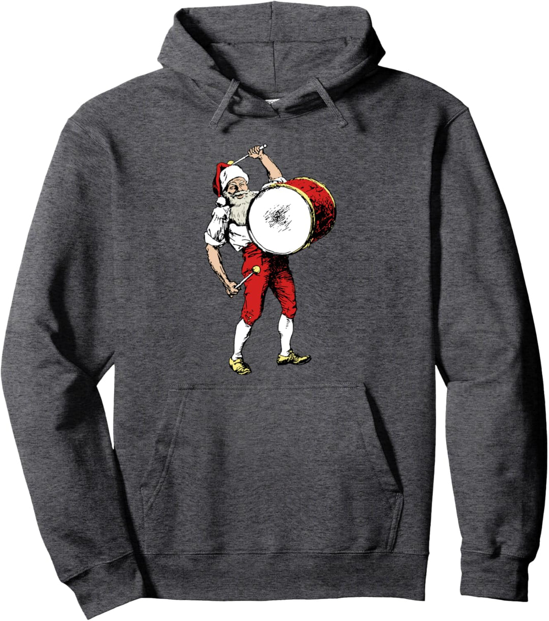 Drummer Santa Claus Funny Retro Christmas Pullover Hoodie