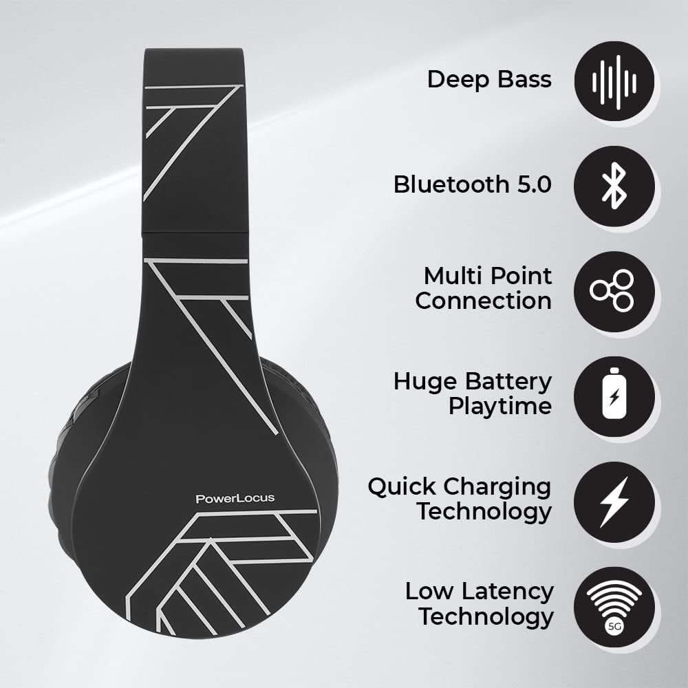 PowerLocus Kabellose Kopfhörer Over Ear, Kopfhörer Bluetooth mit Mikrofon, Faltbar, weiche Ohrpolste