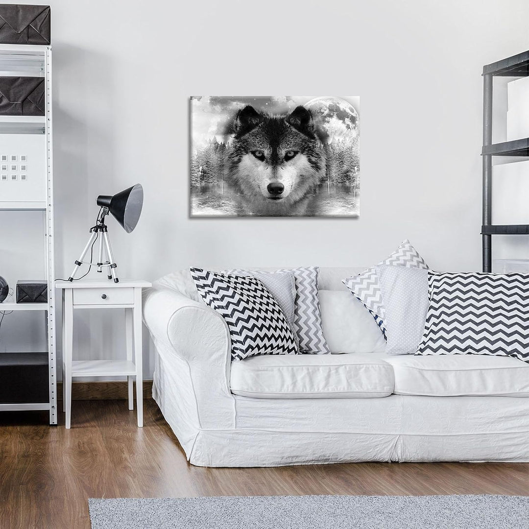 Forwall Bilder Wolf Tiere grau Wald Modern Schlafzimmer Wohnzimmer Canvas Leinwandbilder Wandbild Ku