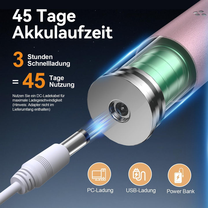 JTF Elektrische Zahnbürste Schallzahnbürste mit Zungenreiniger für Erwachsene, 6 Bürstenköpfen, 3 Mo