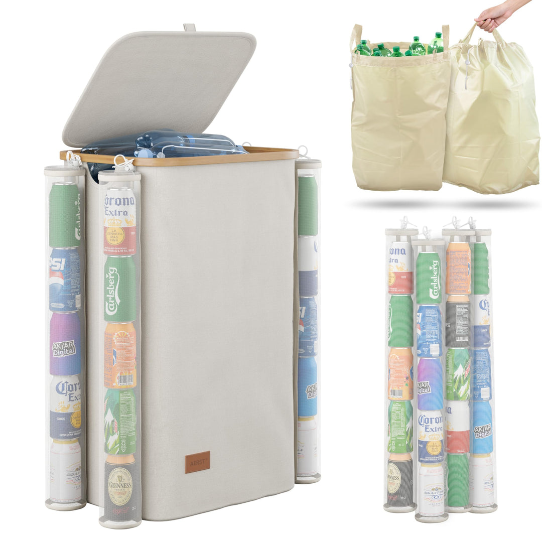 Pfandflaschen Sammelbehälter mit Deckel und Kordelzug - 100L, 1 Fach, 2x Tragetasche für PET Flasche