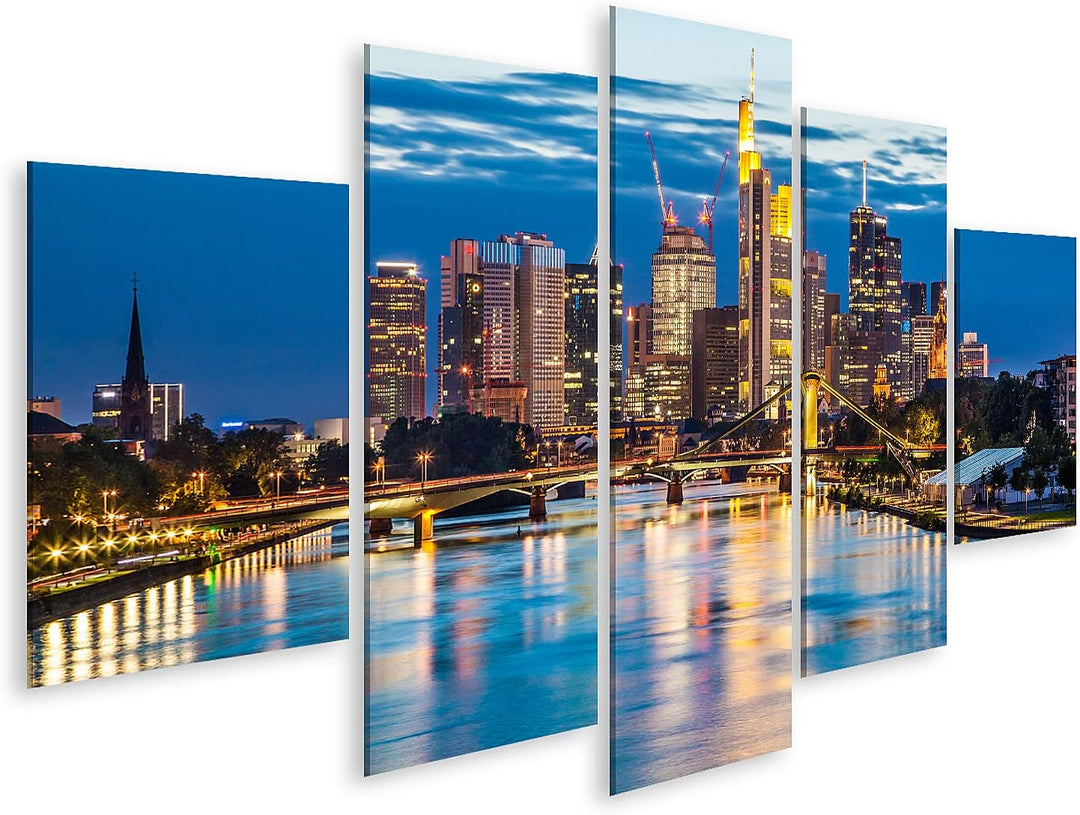 islandburner Bild auf Leinwand Schöne Aussicht Auf Frankfurt Am Main Skyline An Der Dämmerung Bilder