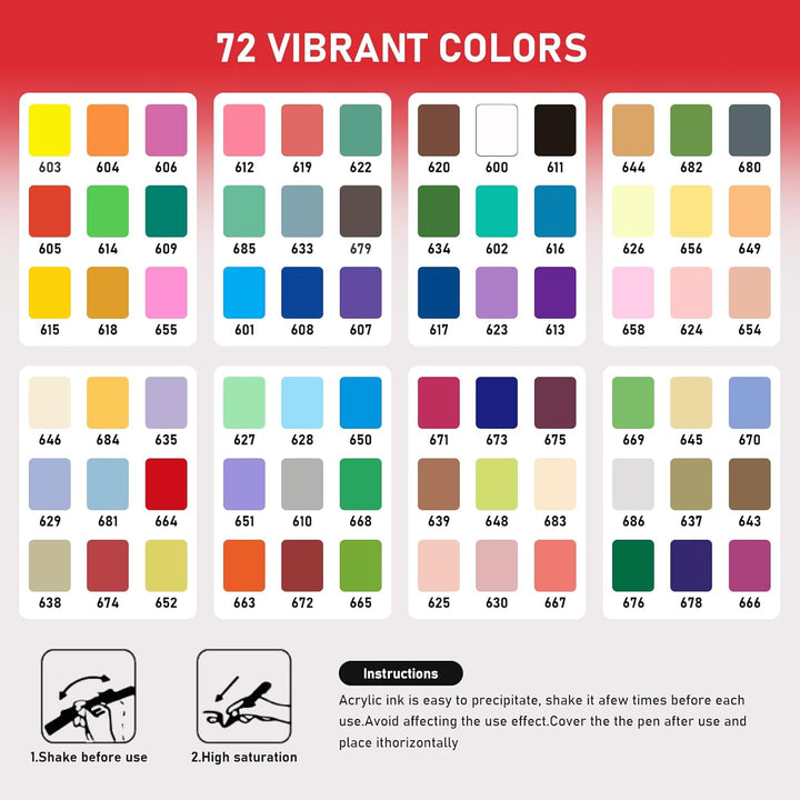 72 Farben Acrylstifte für Steine Wasserfest, Permanent Acrylic Marker, Pinselspitze Acrylstifte für