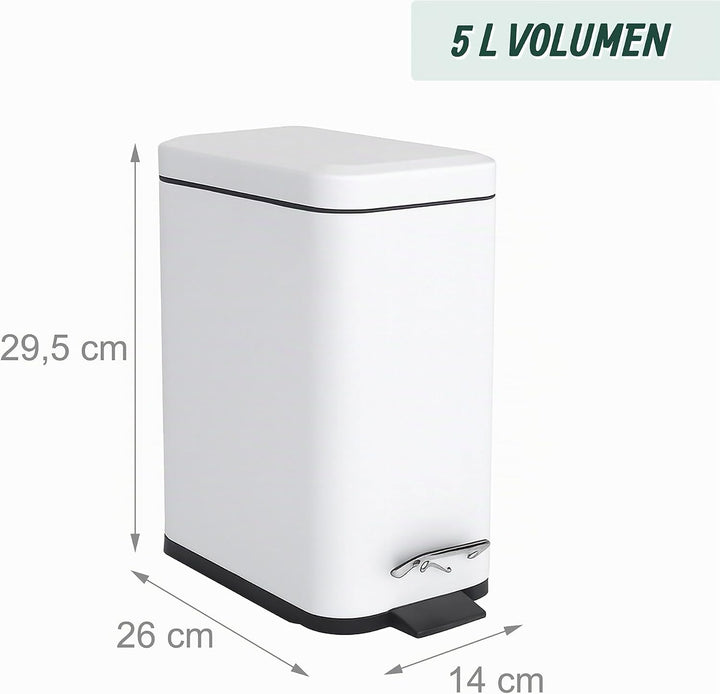 Relaxdays Mülleimer Bad, 5 Liter, Kosmetikeimer mit Soft-Close, Matte Optik, entnehmbarer Inneneimer