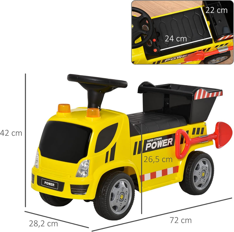 HOMCOM Sitzbagger für Kinder Rutscherfahrzeug mit Kippen Eimer und Schaufel Fuss Rutscherauto unter