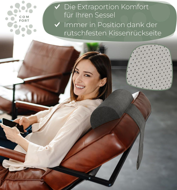 Nackenrolle für Sessel mit Gegengewicht (100% Memory Schaum), Nackenkissen Sofa Couch hängend, Nacke