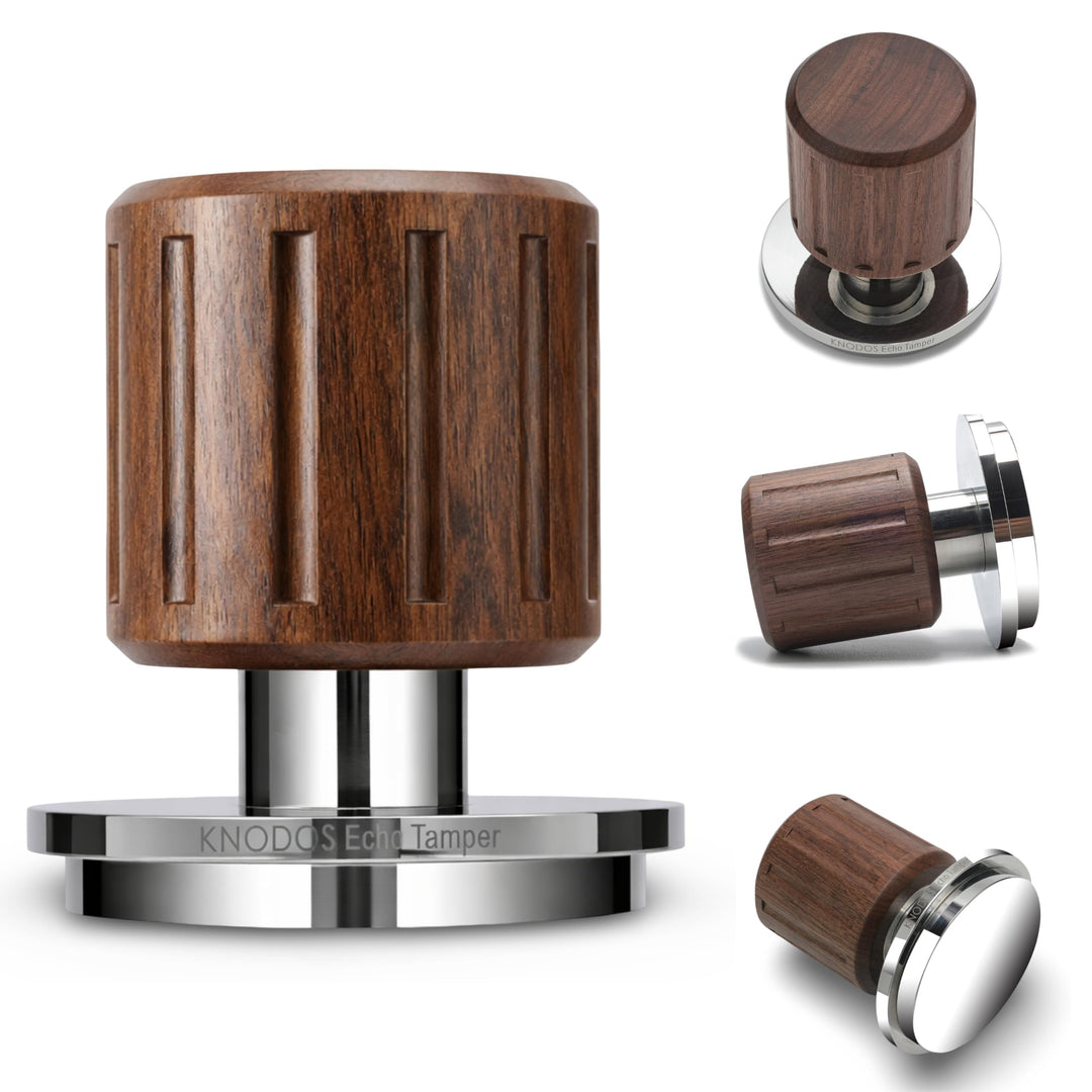 Espresso Tamper 58,5mm Walnuss – mit Klick Feedback | , 30 lb Feder &amp; Edelstahl-Flachbasis für IMS,
