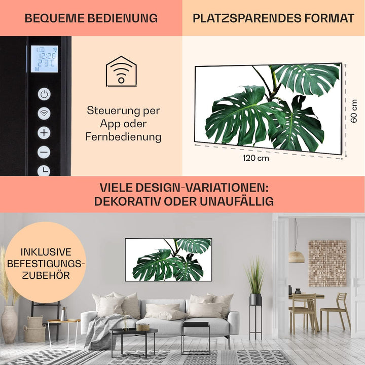 Klarstein Air Art Smart Infrarotheizung, Infrarot Heizung mit IoT/WiFi App-Steuerung, Erkennung Offe