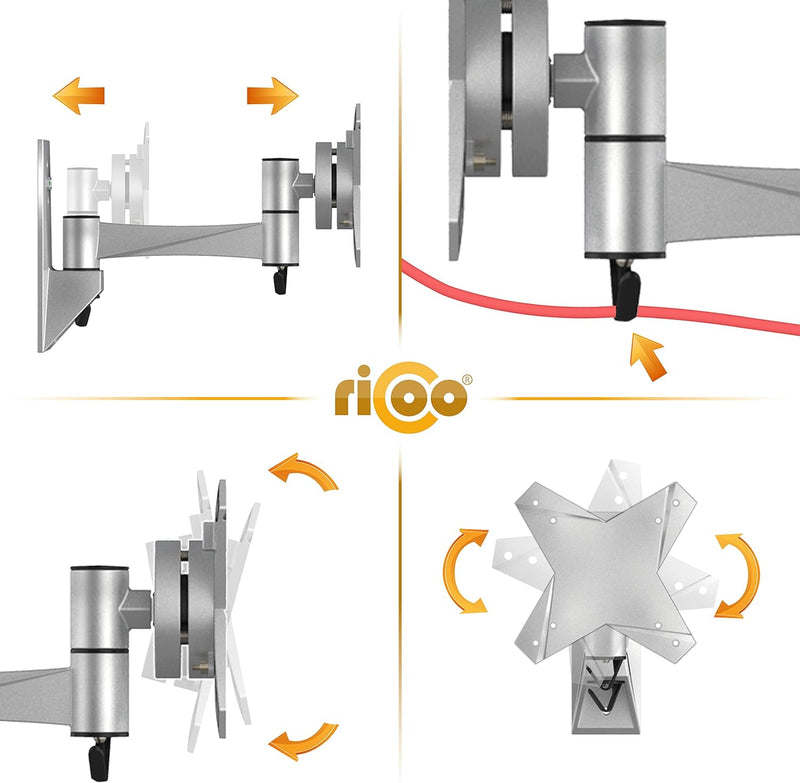 RICOO PC Monitor Wandhalterung Schwenkbar Neigbar für 15-30 Zoll, Halterung Wand S1611, Monitorhalte