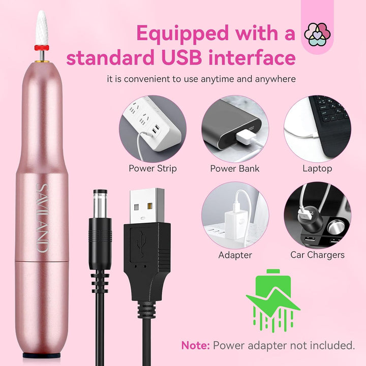 Saviland Kabellos Elektrische Nagelfräser, 7 in 1 Professionell Elektrisch Nagelfeile, 20000 u/Min V