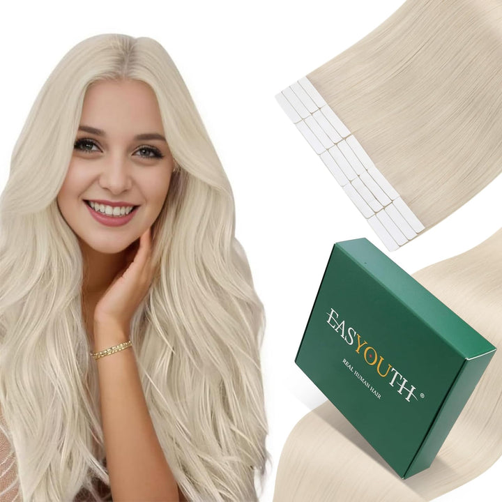 Easyouth Tape Extensions Echthaar Blond Tape in Haar Extensions Farbe Blond Weiss 12 Zoll 20g Echtha