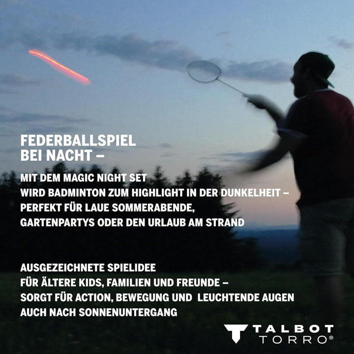 Talbot Torro Badminton-Set Magic Night, 2 Schläger, 2 LED Federbälle für das Spiel bei Nacht, in wer