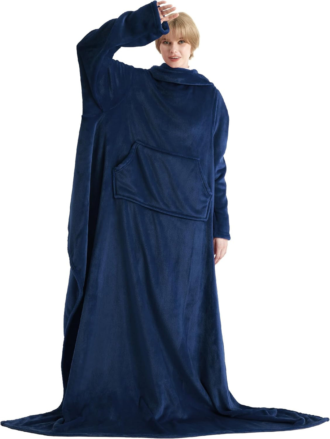 BEDSURE Decke mit Ärmeln als Geschenke für Frauen - Kuscheldecke mit Ärmeln Blau Erwachsene Ärmeldec