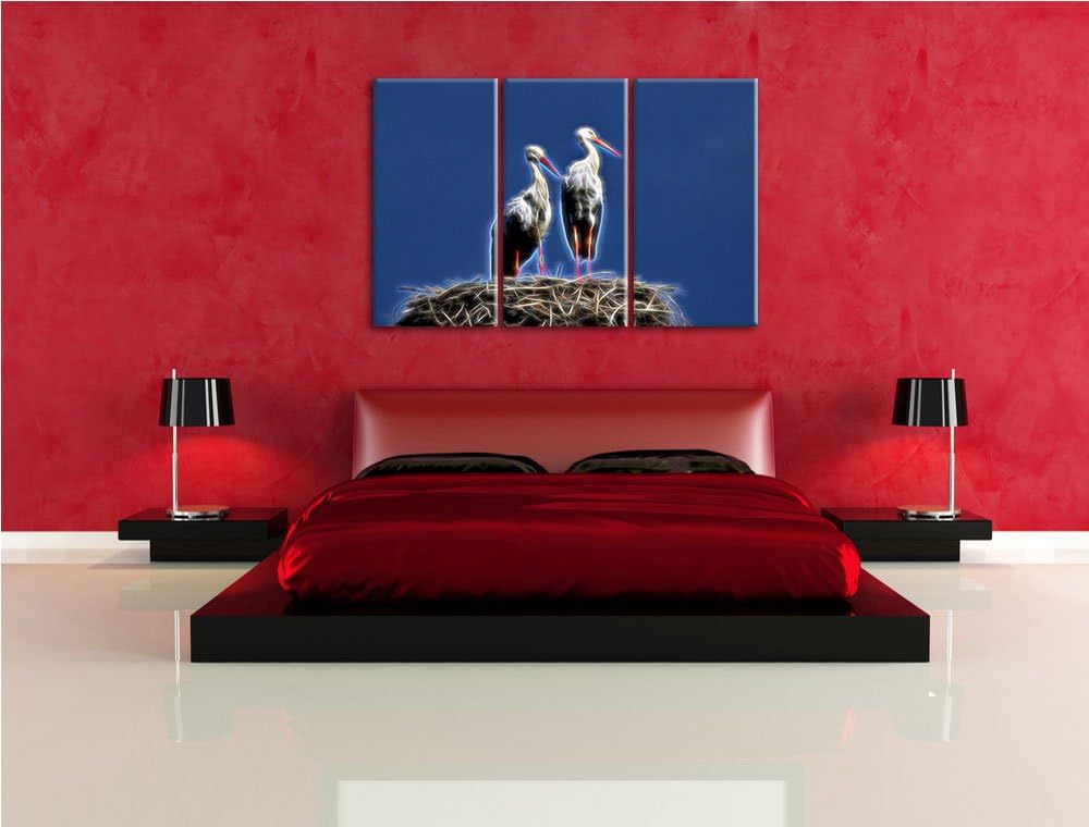 zwei stolze Störche im Nest NewArt 3-Teiler Leinwandbild 120x80 Bild auf Leinwand, XXL riesige Bilde