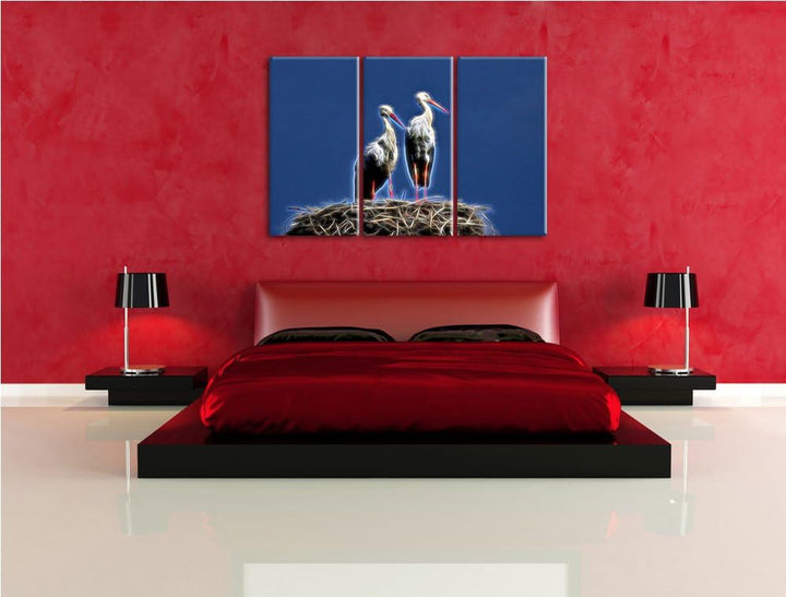 zwei stolze Störche im Nest NewArt 3-Teiler Leinwandbild 120x80 Bild auf Leinwand, XXL riesige Bilde