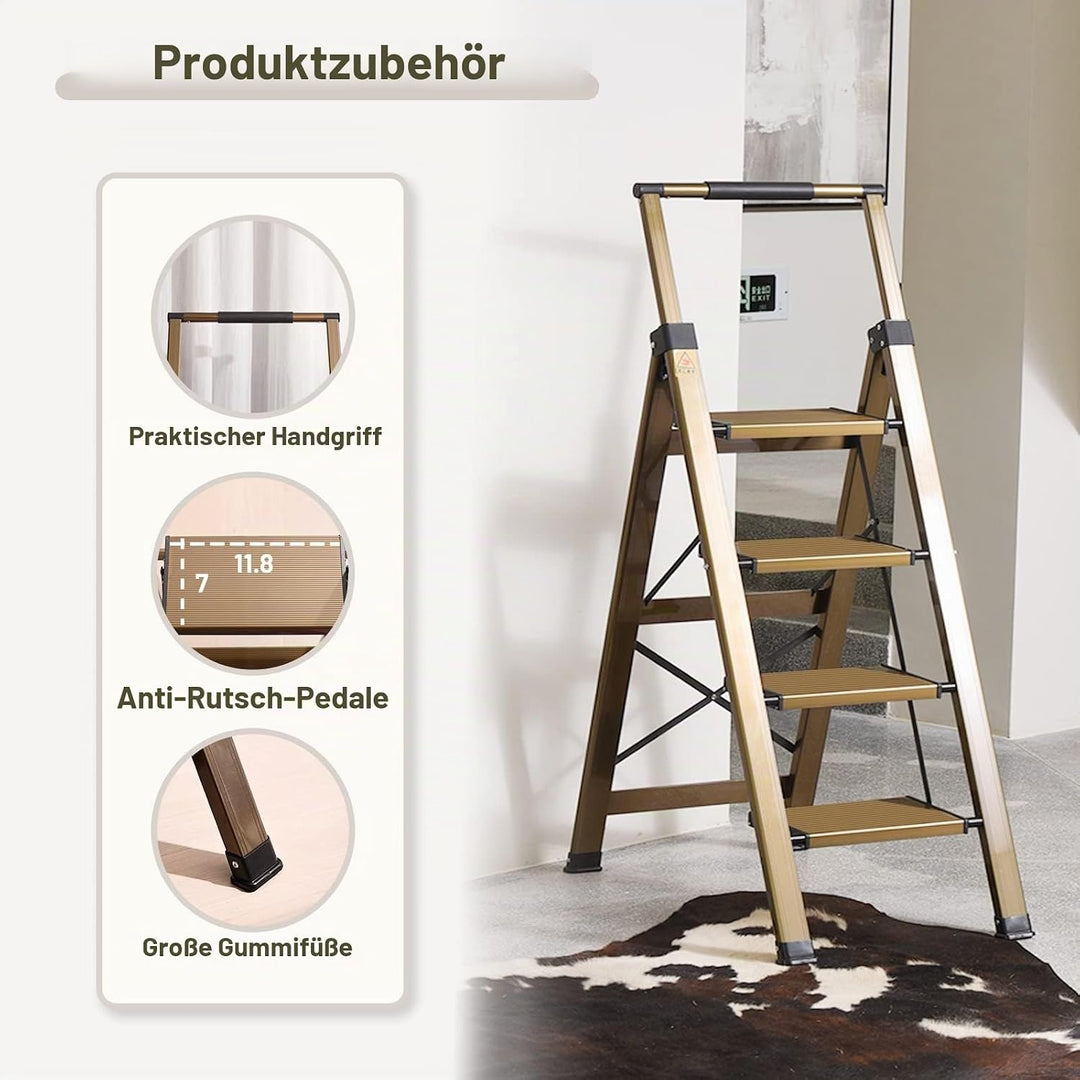 XinSunho Trittleiter 5 Stufen klappbar - Leiter Aluminium mit Handlauf - Tragbare Stehleiter - Anti-
