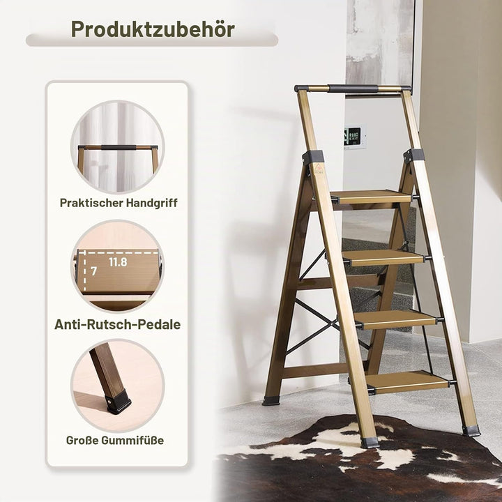 XinSunho Trittleiter 5 Stufen klappbar - Leiter Aluminium mit Handlauf - Tragbare Stehleiter - Anti-