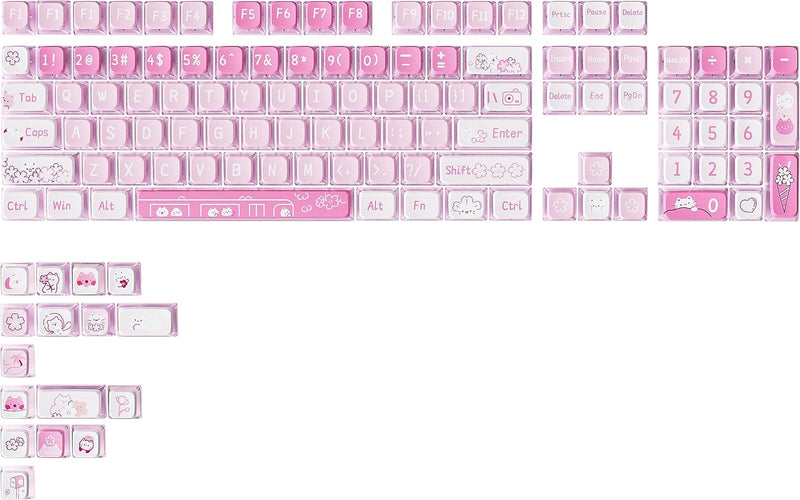 YUNZII Sakura Kitty Dye Sub Keycaps, 120 Pudding Keycaps Sublimation PBT Custom Keycaps mit Key Pull