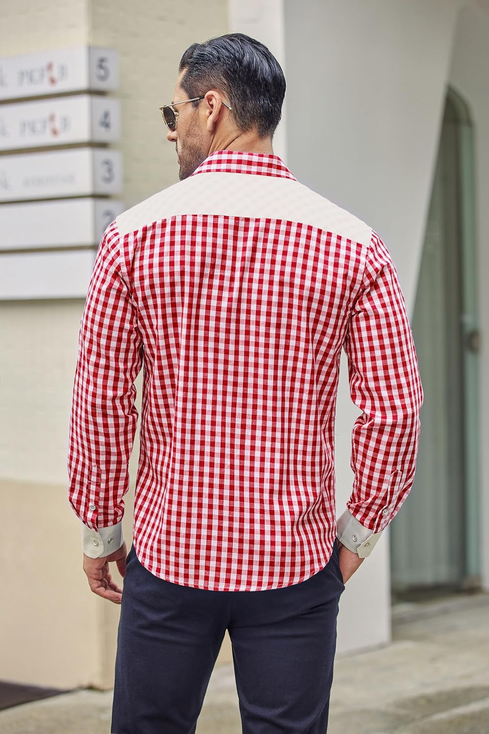 COOFANDY Herren Langarm Trachtenhemd Karriert Oktoberfest Hemd Regular Fit Karohemd Freizeithemd Pla