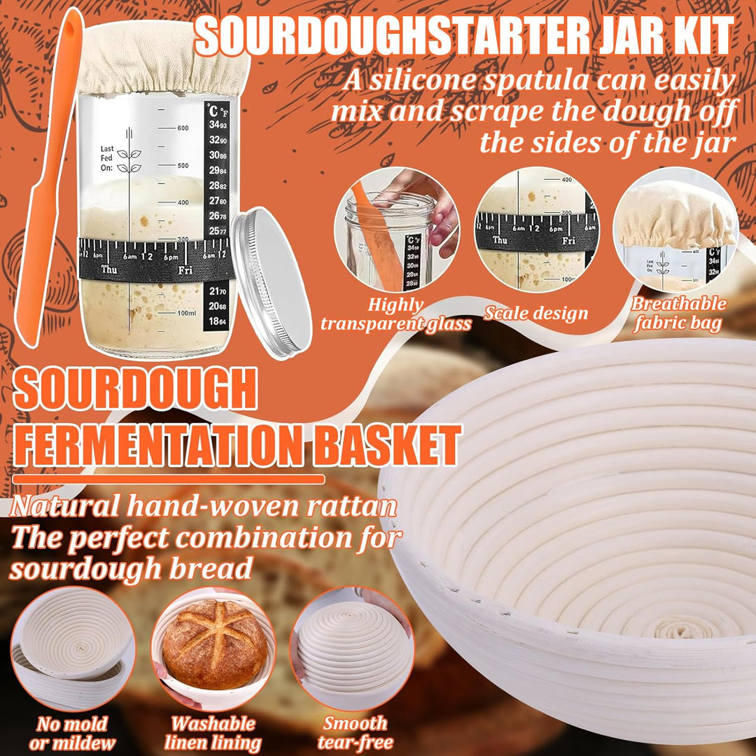Brot Backen Zubehör, Gärkörbchen Für Sauerteig Starter Set, Gärkorb Brot Brot Backen Mit Sauerteig S