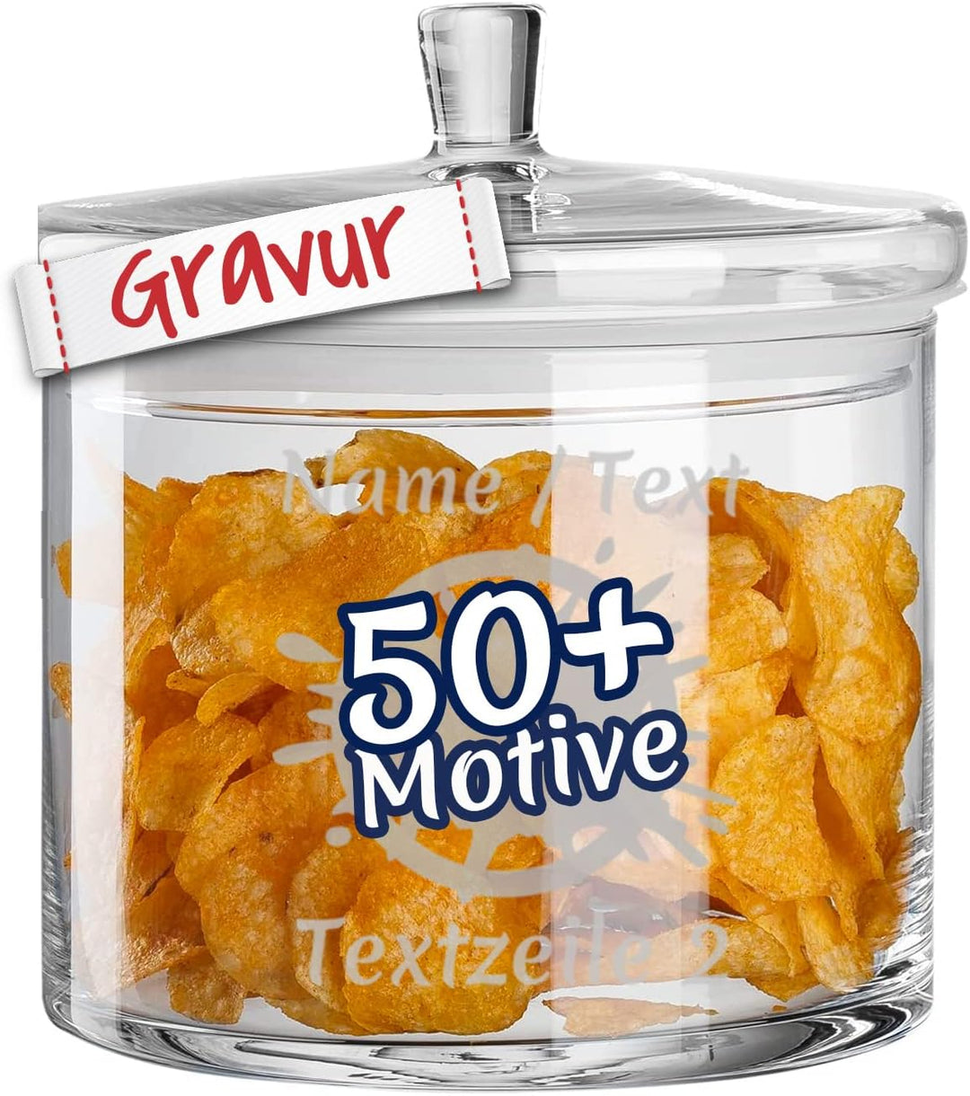 LALALO LEONARDO Vorratsglas/Vorratsdose mit Gravur personalisiert für Süssigkeiten und Kekse, Keksdo