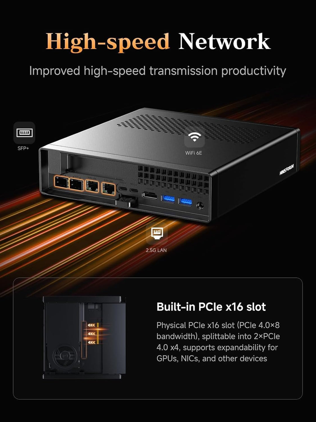 MINIS FORUM Mini PC MS-A2, AMD Ryzen 9 8945HX 16 Kerne/32 Threads Prozessor bis zu 5,4 GHz, AMD Rade