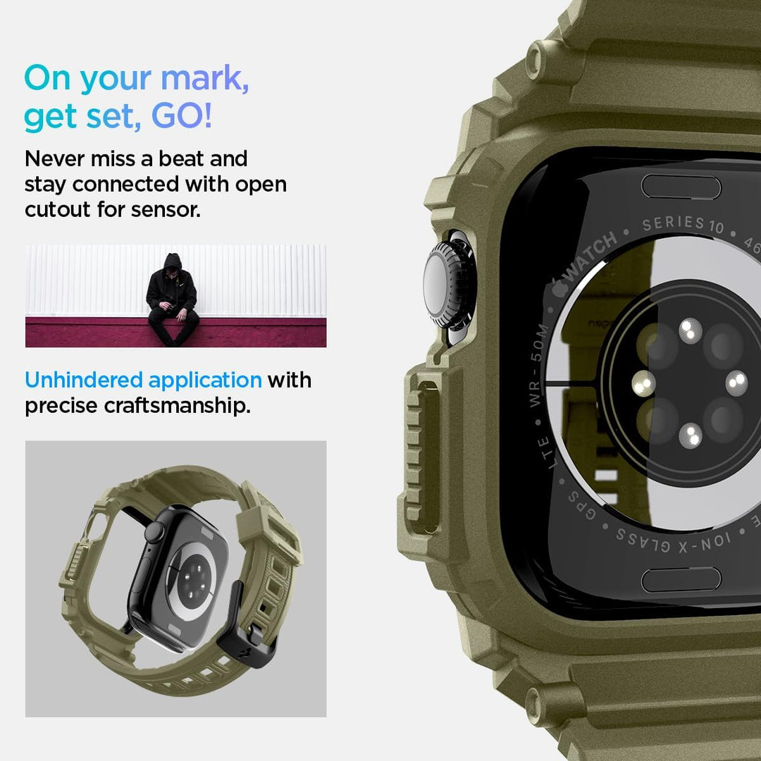 Spigen Rugged Armor Pro Hülle mit Armband Kompatibel mit Apple Watch 11/10 46mm (2025/2024) Vintage
