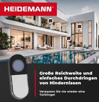 Heidemann Funkklingel-Set Blackline - erweiterbar - hohe Reichweite - Funk Klingel mit LED - 2 Empfä