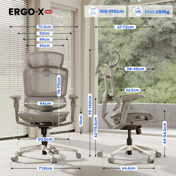 FLEXISPOT ErgoX Pro Ergonomischer Bürostuhl mit Laptoptisch, 12-stufiger Höhenverstellung, 7D-Armleh