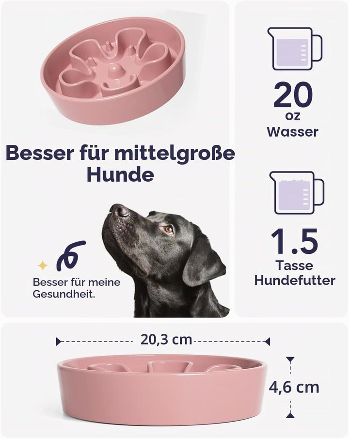 LE TAUCI Hundenapf aus Keramik, Antischlingnapf für Mittelgrosse und Kleine Hunde, Langsam Fressen u