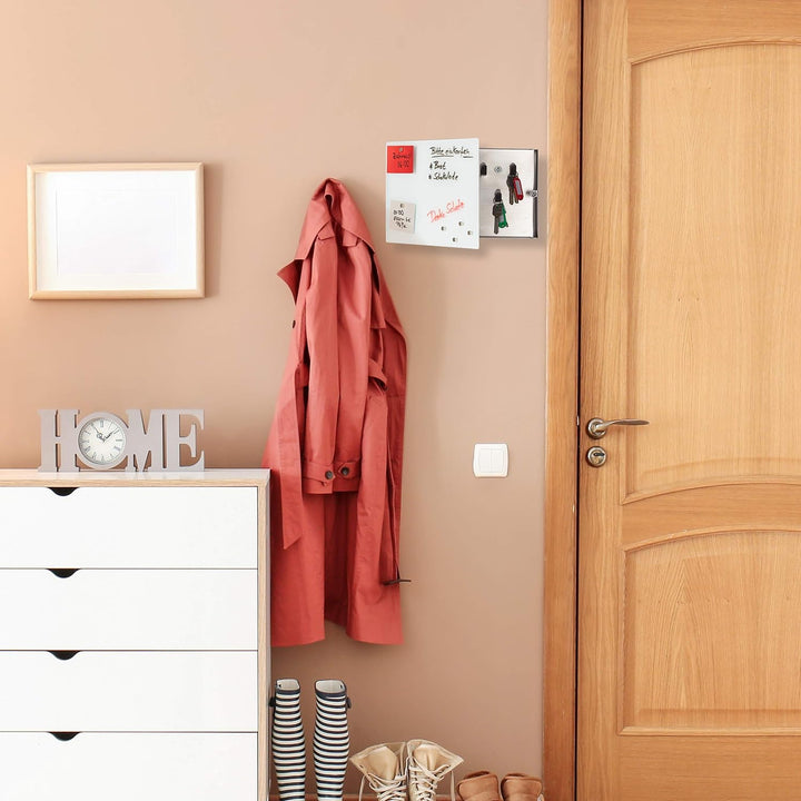 Relaxdays Schlüsselkasten mit Glasmagnettafel, 20 x 30 cm, 7 Haken, 6 Magnete, beschriftbar, Schlüss