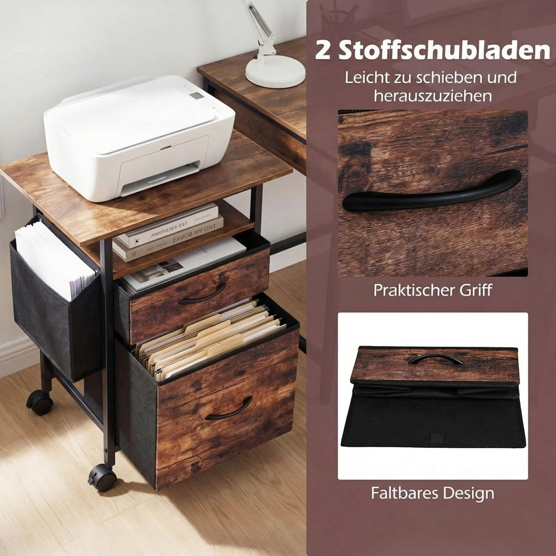 COSTWAY Rollcontainer mit 2 Stoffschubladen &amp; Arbeitsplatte, Vintagebraun