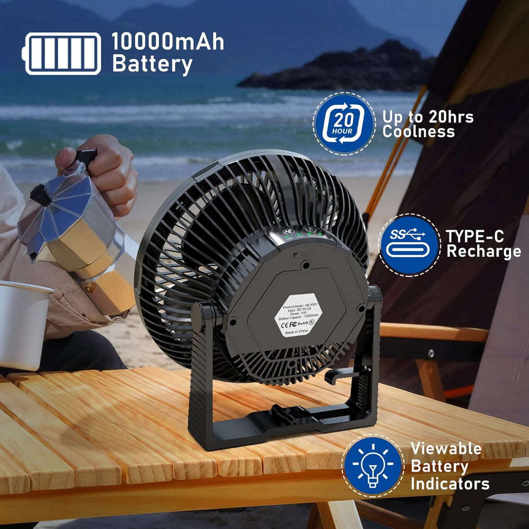 10.000 mAh wiederaufladbarer batteriebetriebener Campingventilator mit LED-Laterne, tragbarer Ventil