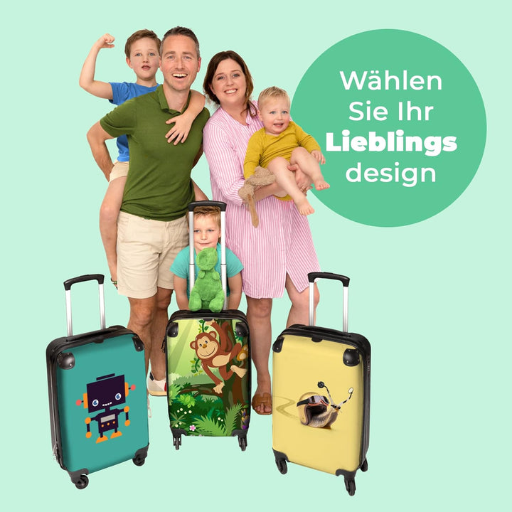 NoBoringSuitcases.com® Koffer Handgepäck Trolley Rollkoffer Kleine Reisekoffer mit 4 Rollen - AFFE -