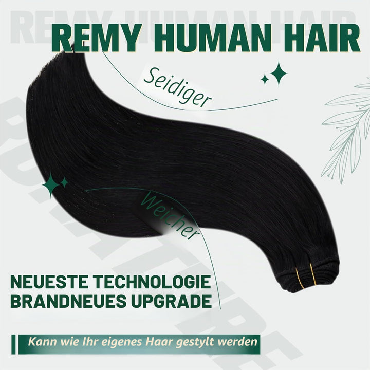 RUNATURE Tressen Echthaar 50cm Schwarz Echthaar Tressen Zum Einnähen Schwarz 100g Lang Extensions Ec